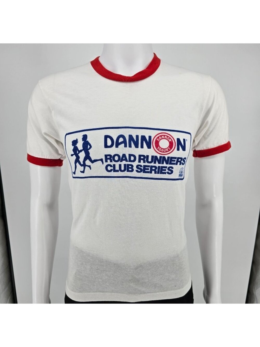 Vintage 1980s Dannon Road Runners Club Hartford 6.4 Miles Ringer T-Shirt (S) - Picture 1 of 13